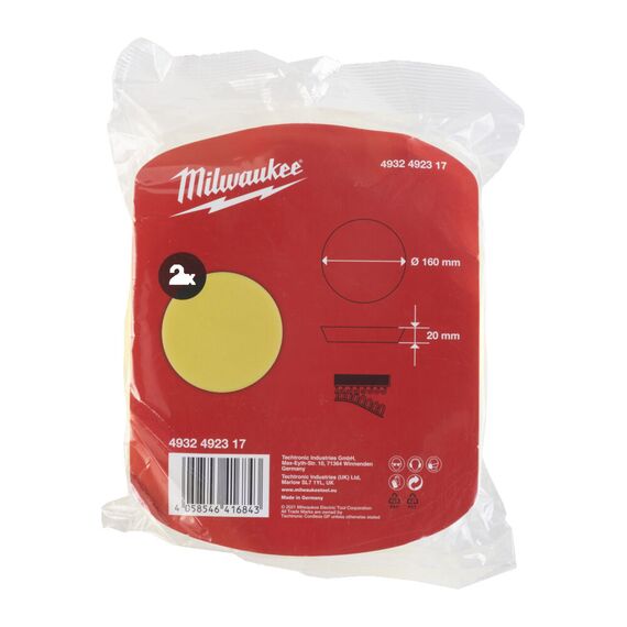 Губка полировальная средне-мягкая Milwaukee SPONGE YELLOW FINE 160／20 MM 2 PC - 4932492317, Модель: SPONGE YELLOW FINE 160／20 MM 2 PC, внеший вид, изображение 2