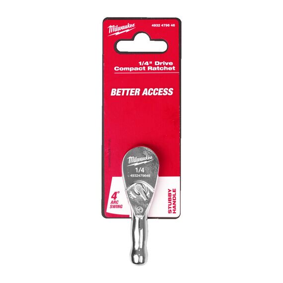 Трещотка для головок укороченная Milwaukee ¼˝ DRIVE COMPACT RATCHET - 4932479646, Модель: ¼˝ DRIVE COMPACT RATCHET, внеший вид, изображение 3