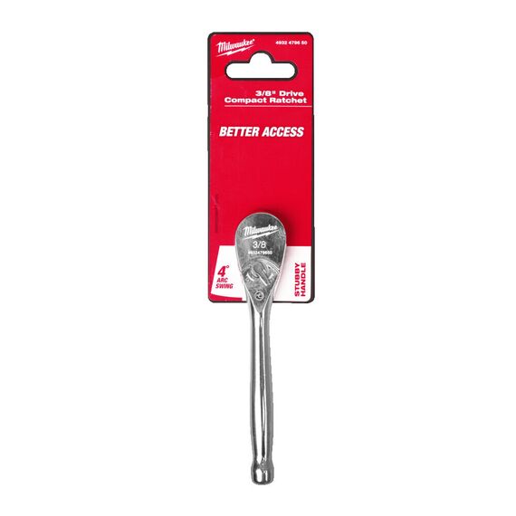 Трещотка для головок укороченная Milwaukee ⅜˝ DRIVE COMPACT RATCHET - 4932479650, Модель: ⅜˝ DRIVE COMPACT RATCHET, внеший вид, изображение 3