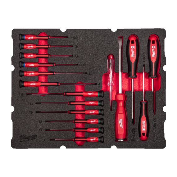 Набор отверток Milwaukee 17 PC PACKOUT DRAWER PRECISION SCREWDRIVER FOAM INSERT SET - 4932493644, внеший вид