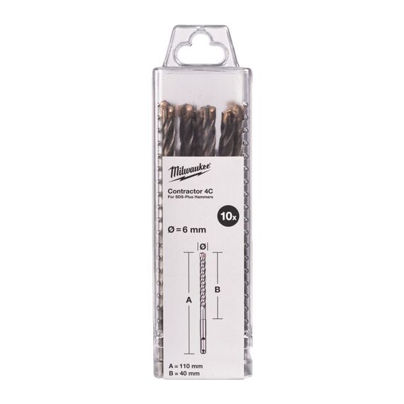 Набор буров Milwaukee SDS+ CONTRACTOR 4C 6x110 10pc - 4932498868, Диаметр: 6, Модель: SDS+ CONTRACTOR 4C 6x110 10pc, внеший вид, изображение 2