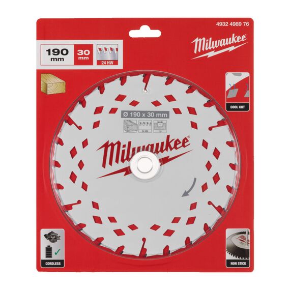 Пильный диск по дереву Milwaukee CSB P W 190x30x1.8x24ATB для циркулярной пилы - 4932498976, внеший вид, изображение 2