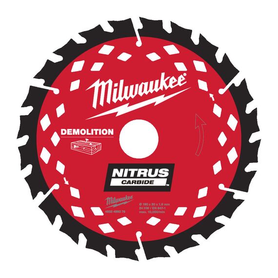 Пильный диск по дереву с гвоздями Milwaukee CSB P WD 190X30X1.6X24ATB для циркулярной пилы - 4932499376, внеший вид