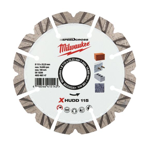 Алмазный диск Milwaukee XHUDD 115 MM - 4932492147, Диаметр диска (мм): 115, Посадочный диаметр (мм): 22,23, Модель: XHUDD 115 MM, внеший вид