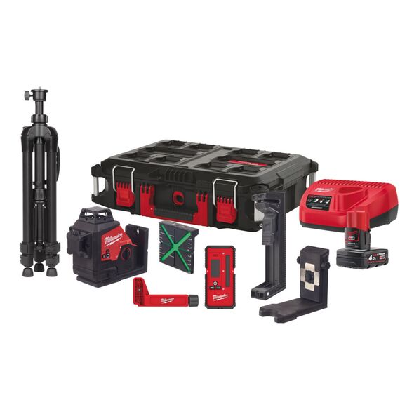 Аккумуляторный лазерный нивелир с принадлежностями Milwaukee M12 3PLKIT-401P - 4933478960, Модель: M12 3PLKIT-401P, внеший вид