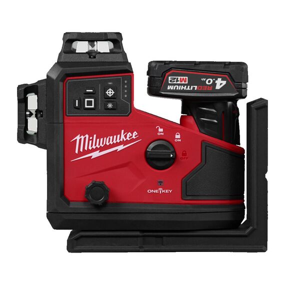 Аккумуляторный линейно-точечный лазерный нивелир Milwaukee M12 A3PLO-401C - 4933499002, Модель: M12 A3PLO-401C, внеший вид, изображение 3