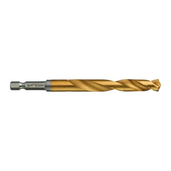 Сверло по металлу с шестигранным хвостовиком Milwaukee SHOCKWAVE HSS-G TIN RED HEX 10 x 120 mm - 48894723, Диаметр: 10, Модель: SHOCKWAVE HSS-G TIN RED HEX 10 x 120 mm, Длина (мм): 120, внеший вид