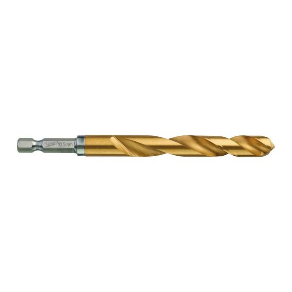 Сверло по металлу с шестигранным хвостовиком Milwaukee SHOCKWAVE HSS-G TIN RED HEX 10.5 x 122 mm - 48894724, Диаметр: 10,5, Модель: SHOCKWAVE HSS-G TIN RED HEX 10.5 x 122 mm, Длина (мм): 122, внеший вид