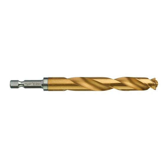 Сверло по металлу с шестигранным хвостовиком Milwaukee SHOCKWAVE HSS-G TIN RED HEX 12 x 127 mm - 48894727, Диаметр: 12, Модель: SHOCKWAVE HSS-G TIN RED HEX 12 x 127 mm, Длина (мм): 127, внеший вид