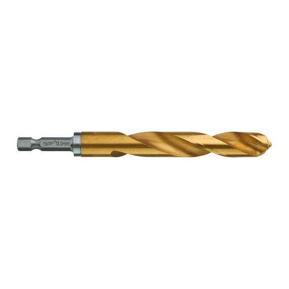 Сверло по металлу с шестигранным хвостовиком Milwaukee SHOCKWAVE HSS-G TIN RED HEX 13 x 130 mm - 48894729, Диаметр: 13, Модель: SHOCKWAVE HSS-G TIN RED HEX 13 x 130 mm, Длина (мм): 130, внеший вид