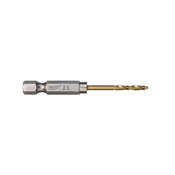Сверло по металлу с шестигранным хвостовиком Milwaukee SHOCKWAVE HSS-G TIN RED HEX 2.5 x 62 mm - 48894704, Диаметр: 2,5, Модель: SHOCKWAVE HSS-G TIN RED HEX 2.5 x 62 mm, Длина (мм): 62, внеший вид