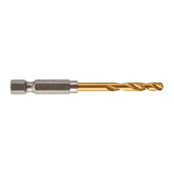 Сверло по металлу с шестигранным хвостовиком Milwaukee SHOCKWAVE HSS-G TIN RED HEX 4.2 x 74 mm - 48894709, Диаметр: 4,2, Модель: SHOCKWAVE HSS-G TIN RED HEX 4.2 x 74 mm, Длина (мм): 74, внеший вид