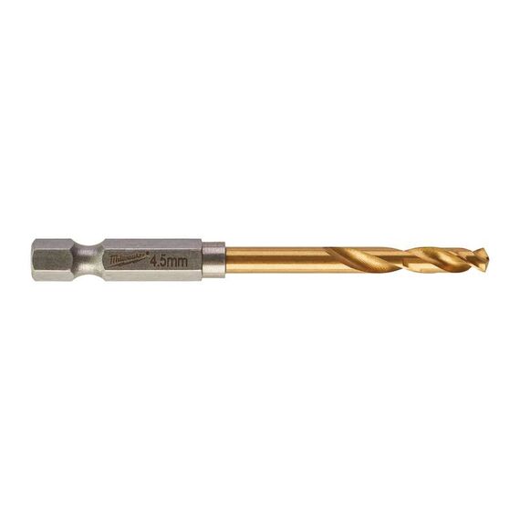 Сверло по металлу с шестигранным хвостовиком Milwaukee SHOCKWAVE HSS-G TIN RED HEX 4.5 x 76 mm - 48894710, Диаметр: 4,5, Модель: SHOCKWAVE HSS-G TIN RED HEX 4.5 x 76 mm, Длина (мм): 76, внеший вид