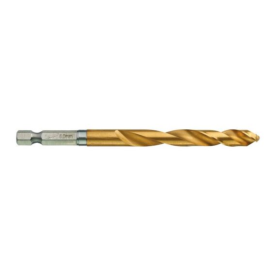 Сверло по металлу с шестигранным хвостовиком Milwaukee SHOCKWAVE HSS-G TIN RED HEX 8 x 111 mm - 48894719, Диаметр: 8, Модель: SHOCKWAVE HSS-G TIN RED HEX 8 x 111 mm, Длина (мм): 111, внеший вид