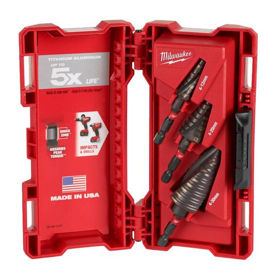 Набор ступенчатых сверл Milwaukee SHOCKWAVE IMPACT DUTY SET 3 PC - 48899266, внеший вид