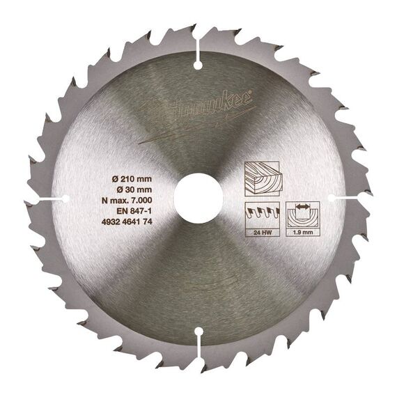 Пильный диск по дереву Milwaukee CircS WTS 210 x 30 x 2.6 24T для настольной пилы - 4932464174, внеший вид