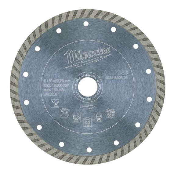 Алмазный диск Milwaukee DUT 180 - 4932399528, Диаметр диска (мм): 180, Посадочный диаметр (мм): 22,23, Модель: DUT 180, внеший вид