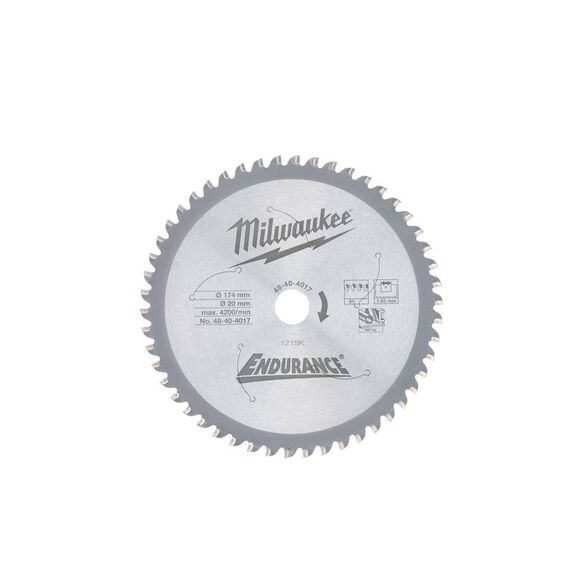 Пильный диск по металлу Milwaukee F 174 x 20 x 1.65 50T для циркулярной пилы - 48404017, Диаметр диска (мм): 174, Посадочный диаметр (мм): 20, Модель: F 174 x 20 x 1.65 50T, внеший вид