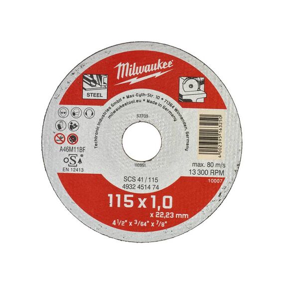 Тонкий отрезной диск по металлу Milwaukee SCS-41 115x1 MM 200 PCS - 4932451475, внеший вид