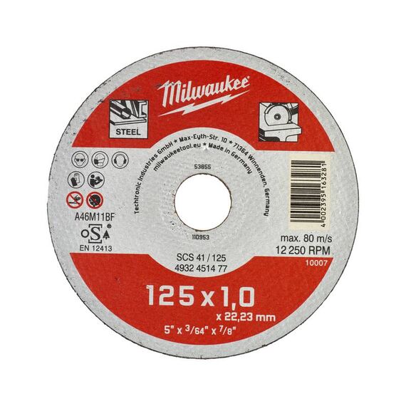 Тонкий отрезной диск по металлу Milwaukee SCS-41 125x1 MM 200 PCS - 4932451478, внеший вид