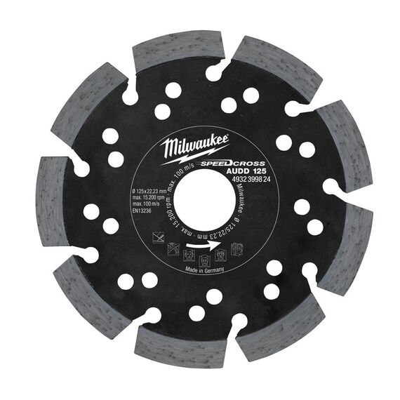 Алмазный диск Milwaukee Speedcross AUDD 125 - 4932399824, Диаметр диска (мм): 125, Посадочный диаметр (мм): 22,23, Модель: Speedcross AUDD 125, внеший вид