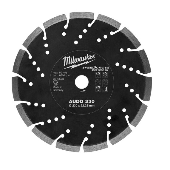 Алмазный диск Milwaukee Speedcross AUDD 230 - 4932399826, Диаметр диска (мм): 230, Посадочный диаметр (мм): 22,23, Модель: Speedcross AUDD 230, внеший вид