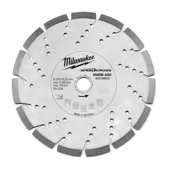 Алмазный диск Milwaukee Speedcross HUDD 230 - 4932399822, Диаметр диска (мм): 230, Посадочный диаметр (мм): 22,23, Модель: Speedcross HUDD 230, внеший вид