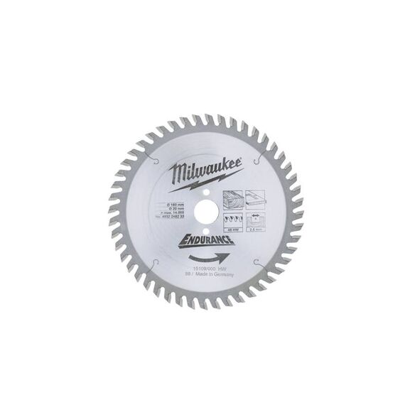 Пильный диск по дереву Milwaukee WCSB 160 x 20 x 2.6 48T для циркулярной пилы - 4932248233, Диаметр диска (мм): 160, Посадочный диаметр (мм): 20, Модель: WCSB 160 x 20 x 2.6 48T, внеший вид