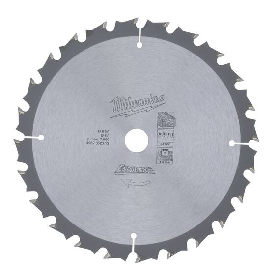 Пильный диск по дереву Milwaukee WCSB 165 x 15.87 x 1.6 24T для аккумуляторной циркулярной пилы - 4932352313, Диаметр диска (мм): 165, Посадочный диаметр (мм): 15,87, Модель: WCSB 165 x 15.87 x 1.6 24T, внеший вид