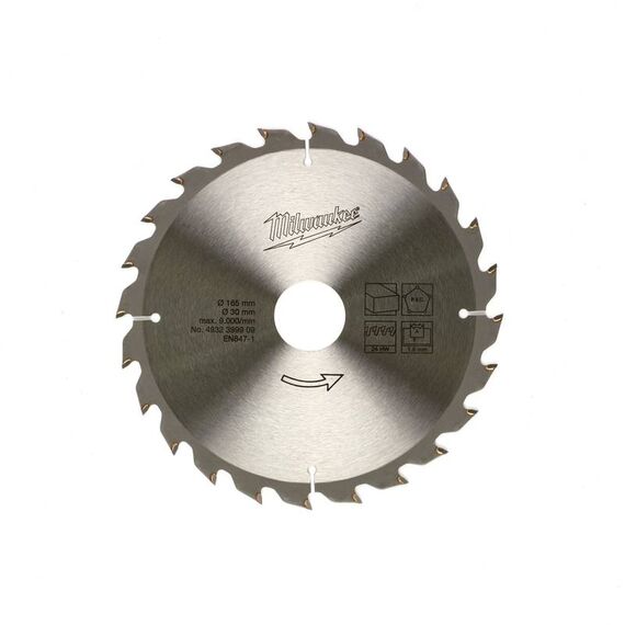 Пильный диск по дереву Milwaukee WCSB 165 x 30 x 1.8 24T для циркулярной пилы - 4932399909, Диаметр диска (мм): 165, Посадочный диаметр (мм): 30, Модель: WCSB 165 x 30 x 1.8 24T, внеший вид