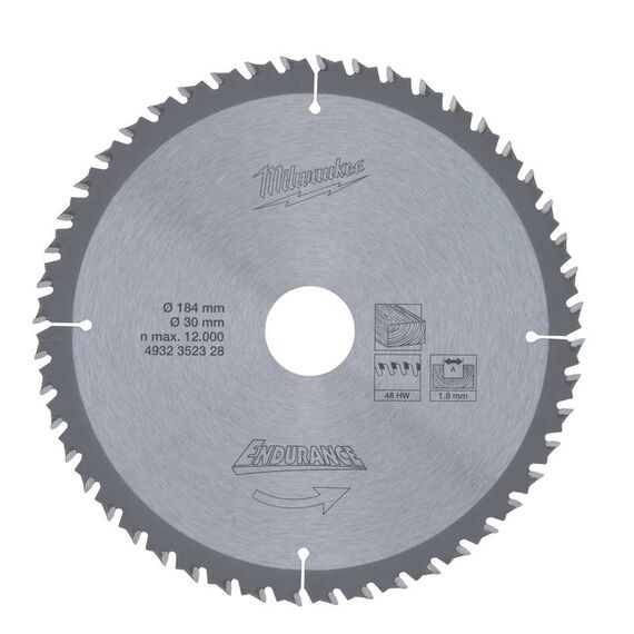 Пильный диск по дереву Milwaukee WCSB 184 x 30 x 1.8 48T для циркулярной пилы - 4932352328, Диаметр диска (мм): 184, Посадочный диаметр (мм): 30, Модель: WCSB 184 x 30 x 1.8 48T, внеший вид