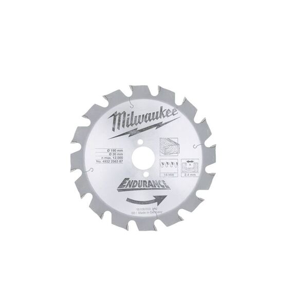 Пильный диск по дереву Milwaukee WCSB 190 x 30 x 2.4 16T для циркулярной пилы - 4932256387, Диаметр диска (мм): 190, Посадочный диаметр (мм): 30, Модель: WCSB 190 x 30 x 2.4 16T, внеший вид