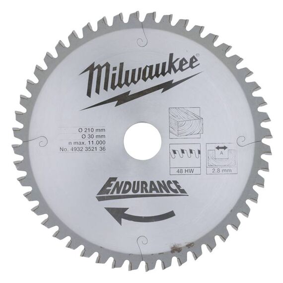 Пильный диск по дереву Milwaukee WCSB 210 x 30 x 2.8 48T для торцовочной пилы - 4932352136, Диаметр диска (мм): 210, Посадочный диаметр (мм): 30, Модель: WCSB 210 x 30 x 2.8 48T, внеший вид