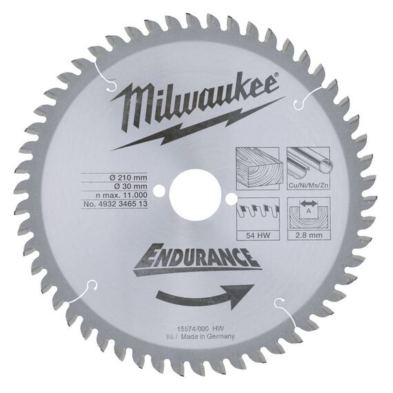 Пильный диск по дереву Milwaukee WCSB 210 x 30 x 2.8 54T для циркулярной пилы - 4932346513, Диаметр диска (мм): 210, Посадочный диаметр (мм): 30, Модель: WCSB 210 x 30 x 2.8 54T, внеший вид