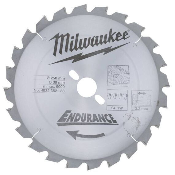 Пильный диск по дереву Milwaukee WCSB 250 x 30 x 3.2 24T для торцовочной пилы - 4932352138, Диаметр диска (мм): 250, Посадочный диаметр (мм): 30, Модель: WCSB 250 x 30 x 3.2 24T, внеший вид