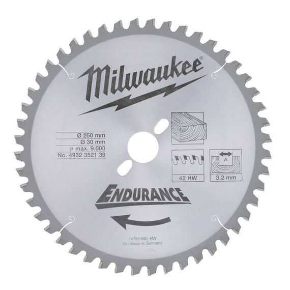 Пильный диск по дереву Milwaukee WCSB 250 x 30 x 3.2 48T для торцовочной пилы - 4932352139, Диаметр диска (мм): 250, Посадочный диаметр (мм): 30, Модель: WCSB 250 x 30 x 3.2 48T, внеший вид