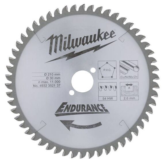 Пильный диск по дереву Milwaukee WNF 210 x 30 x 2.8 54T для торцовочной пилы - 4932352137, Диаметр диска (мм): 210, Посадочный диаметр (мм): 30, Модель: WNF 210 x 30 x 2.8 54T, внеший вид
