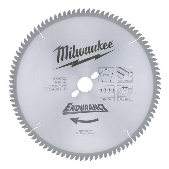 Пильный диск по дереву Milwaukee WNF 305 x 30 x 3.2 96T для торцовочной пилы - 4932352143, Диаметр диска (мм): 305, Посадочный диаметр (мм): 30, Модель: WNF 305 x 30 x 3.2 96T, внеший вид