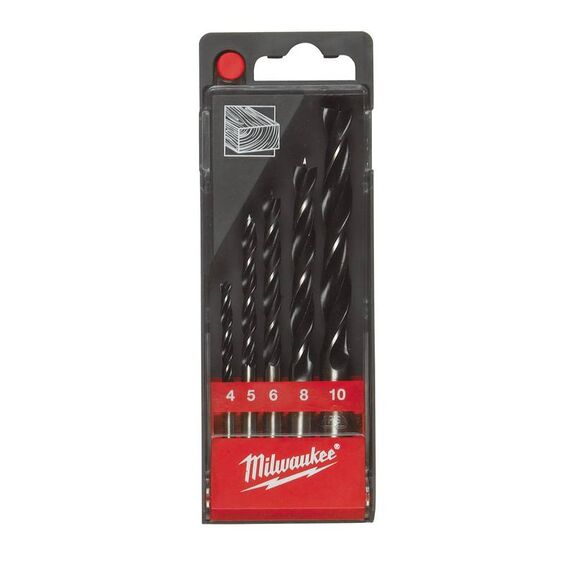 Набор трехточечных спиральных сверл по дереву Milwaukee WOOD DRILL BIT SET 4-10 MM 5 PC - 4932352465, внеший вид
