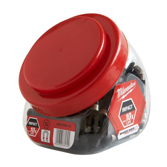 Магнитный держатель бит Milwaukee SHOCKWAVE MAGNETIC BIT HOLDER 60 MM JAM JAR 100 PC - 4932430478, внеший вид