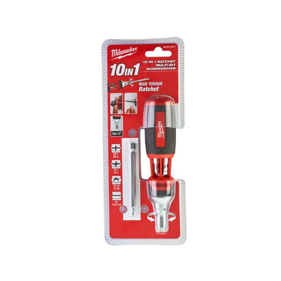 Универсальная отвертка с трещоткой Milwaukee 10 IN 1 RATCHET MULTI-BIT SCREWDRIVER-UNIVERSAL - 48222311, Модель: 10 IN 1 RATCHET MULTI-BIT SCREWDRIVER-UNIVERSAL, Длина (мм): 152, внеший вид, изображение 9
