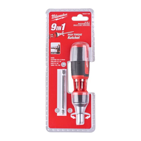 Универсальная отвертка с трещоткой Milwaukee 9 IN 1 RATCHET MULTI-BIT SCREWDRIVER-UNIVERSAL - 4932471598, Модель: 9 IN 1 RATCHET MULTI-BIT SCREWDRIVER-UNIVERSAL, Длина (мм): 152, внеший вид, изображение 2