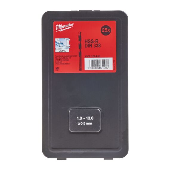 Набор сверл по металлу Milwaukee HSS-R DIN338 1-13 mm 25 предметов - 4932352469, внеший вид, изображение 2