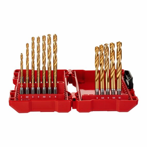Набор сверл по металлу с шестигранным хвостовиком Milwaukee SHOCKWAVE HSS-G TIN RED HEX SET 2-10 mm 19 PC - 48894760, внеший вид, изображение 2