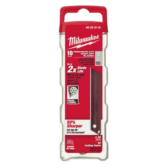Сменное лезвие для выдвижных ножей Milwaukee SNAP BLADES 18 MM 10pcs - 48229118, внеший вид, изображение 2