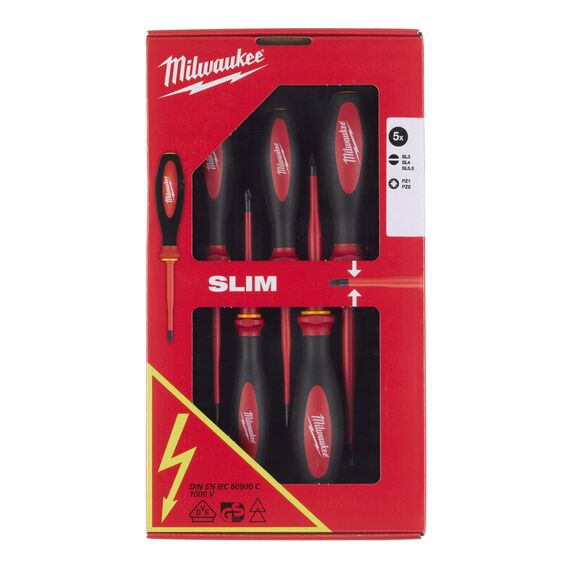 Изолированная отвертка Milwaukee VDE SLIM DRIVER SET 1 5 шт - 4932471452, Модель: VDE SLIM DRIVER SET 1, внеший вид