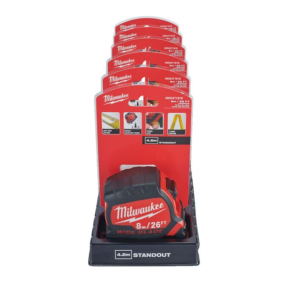 Рулетка с широким полотном Milwaukee PREMIUM WIDE BLADE 8m-26ft - 4932471818, Модель: PREMIUM WIDE BLADE 8m-26ft, внеший вид, изображение 4