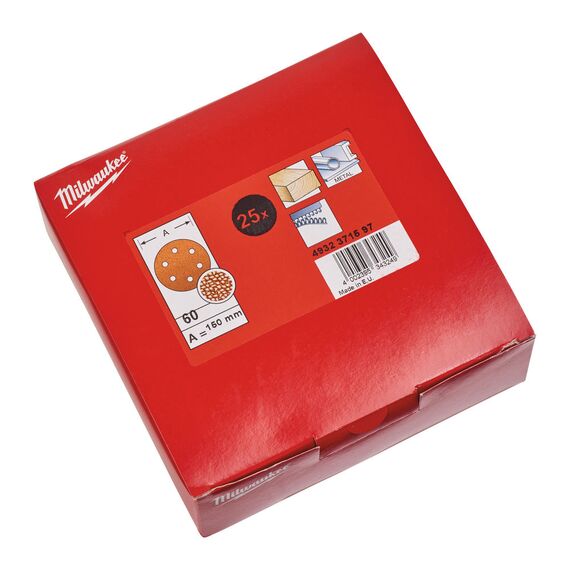 Шлифовальный диск Milwaukee 150MM HOOK AND LOOP GR 60 25 PCS - 4932371597, внеший вид