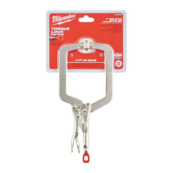 Удлиненная струбцина с подвижными губками Milwaukee 9˝ Type C TORQUE LOCK™ DEEP REACH CLAMP WITH SWIVEL JAWS - 4932472258, фото, изображение 2 Удлиненная струбцина с подвижными губками Milwaukee 9˝ Type C TORQUE LOCK™ DEEP REACH CLAMP WITH SWIVEL JAWS - 4932472258, внеший вид, изображение 2