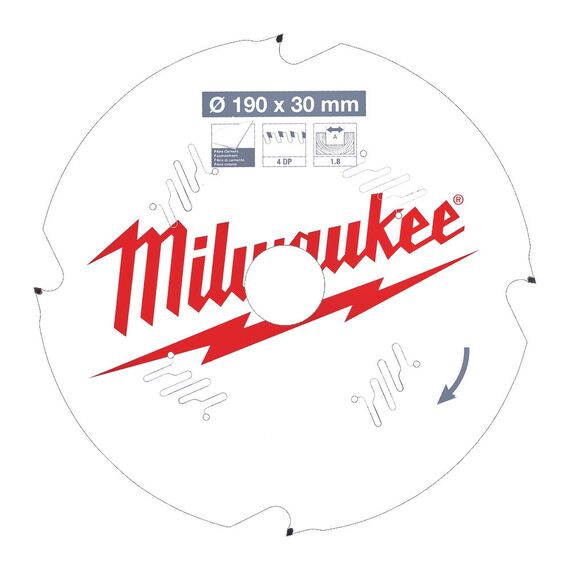 Пильный диск по дереву Milwaukee CSB P FC 190 x 30 x 1.8 x 4D для циркулярной пилы - 4932471304, Диаметр диска (мм): 190, Посадочный диаметр (мм): 30, Модель: CSB P FC 190 x 30 x 1.8 x 4D, внеший вид